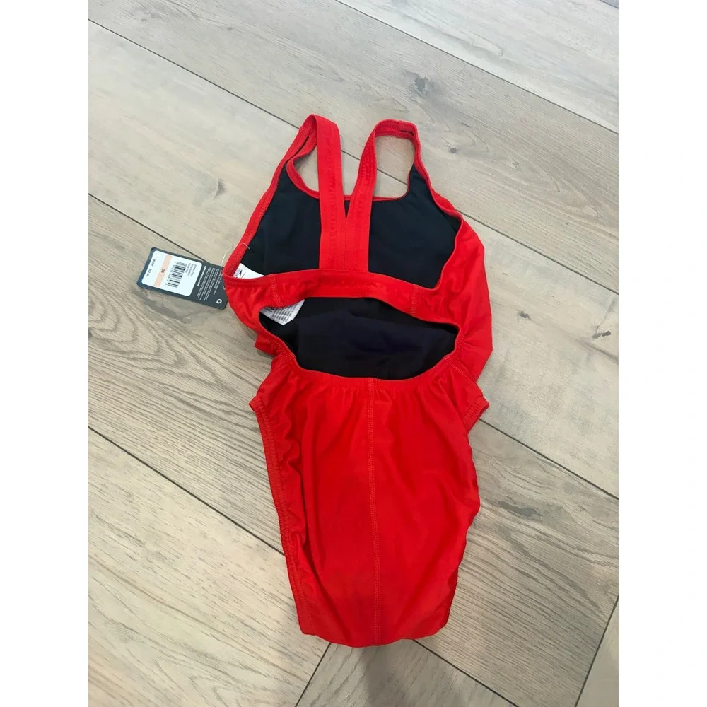 Speedo Womens Red Racerback One Piece Training Swimsuit Size 28 8-002406601